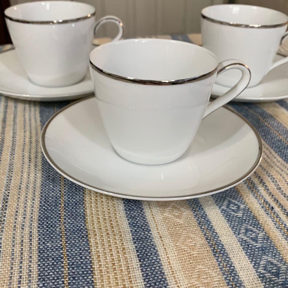 3 Vintage Rose China Moon Light with Sliver Trim Cup & Saucer